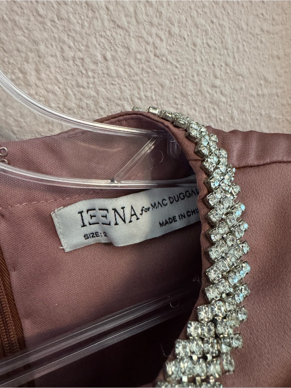 Ieena Mac Duggal Mauve Satin Jeweled Rhinestone Neck - Picture 3 of 5
